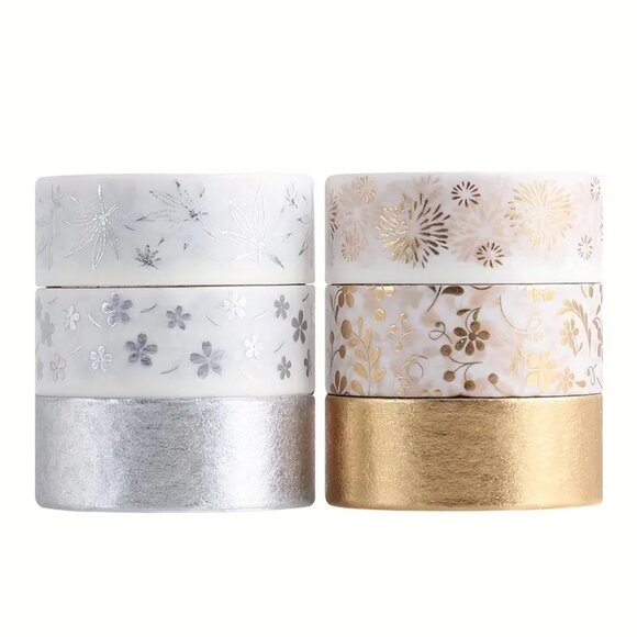 6pc Silver & Gold Festive Washi Tape Box Set - New in Box! - Picture 1 of 7